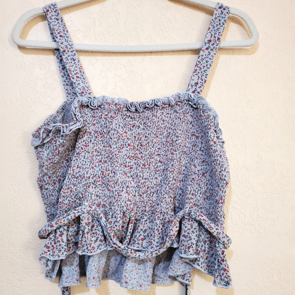 American Eagle Floral Blue Crop Top - Picture 2 of 8